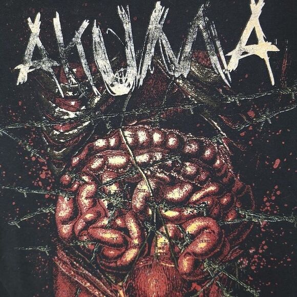 Akuma Band T Shirt Vintage Y2K Punk Metal Music Skeleton Ribcage Mens Size Large - Picture 2 of 5